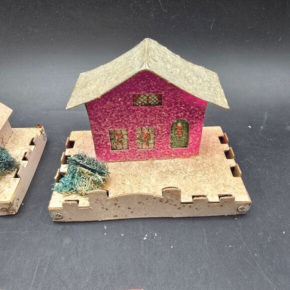 Vintage Paper Putz Houses Set of 5 Glitter Mica Christmas Village - Picture 4 of 12